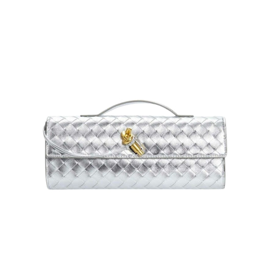 Weaved Clutch L Silver